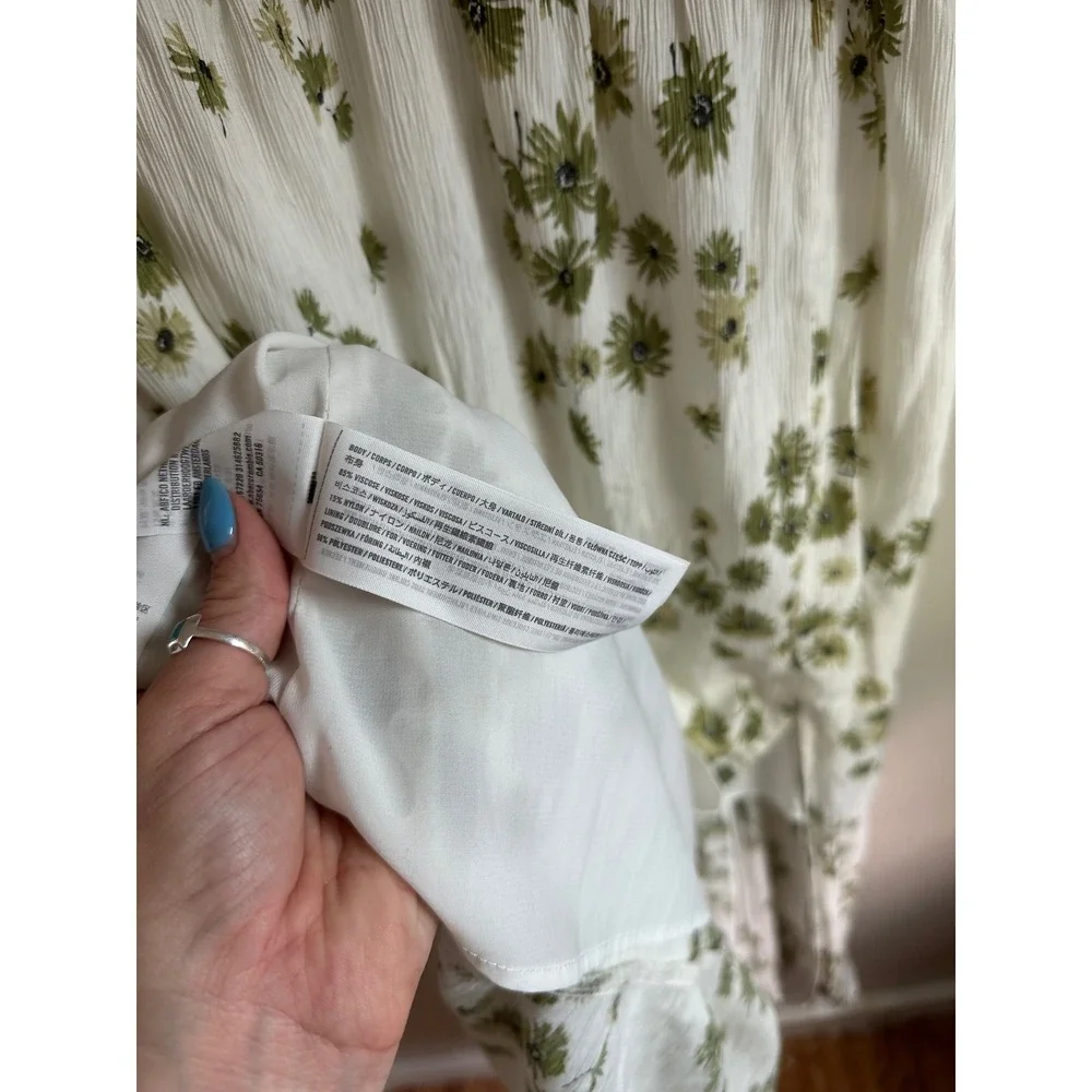 Abercrombie & Fitch Floral Maxi Dress Womens LP White Green EUC Boho Cottagecore